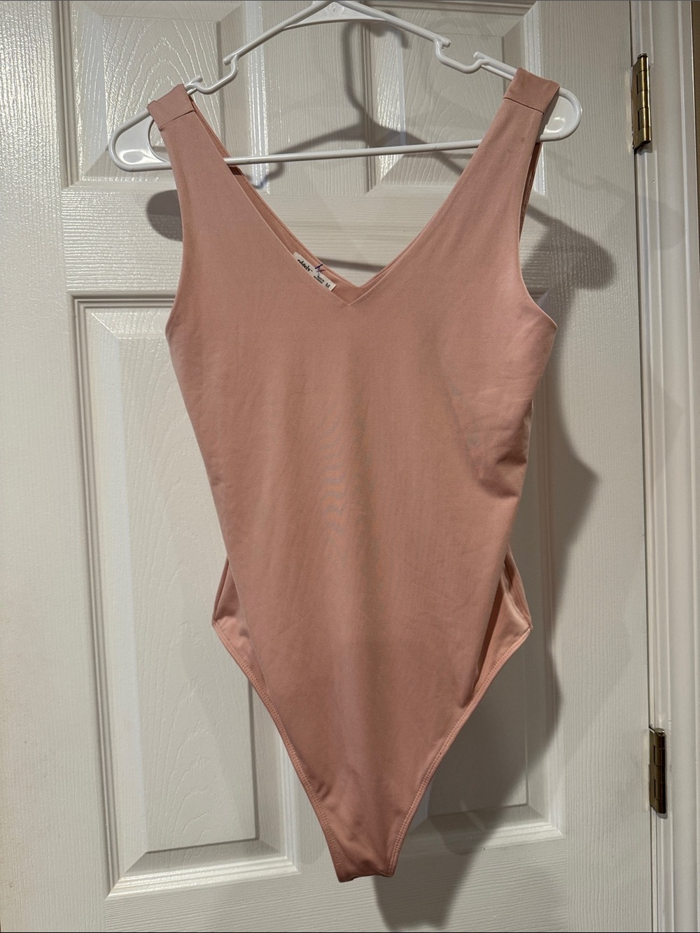 Edgely double lined Sleek V-Neck Pink Bodysuit